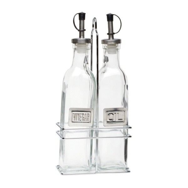 Square Oil & Vinegar Set with Chrome Stand 