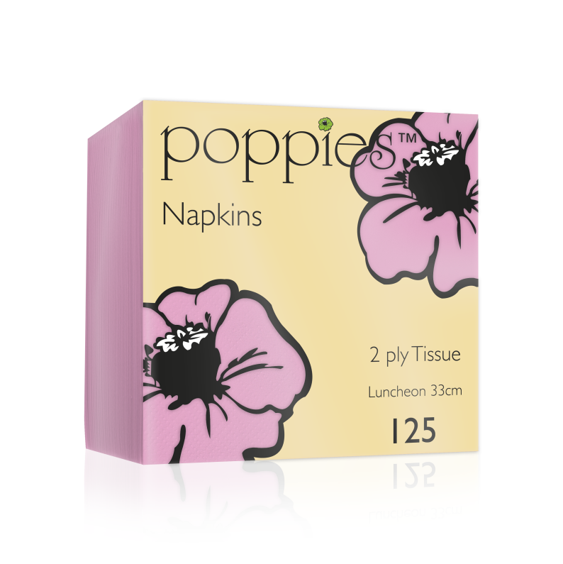 Poppies Baby Pink Lunch Napkins 2ply 32cm 