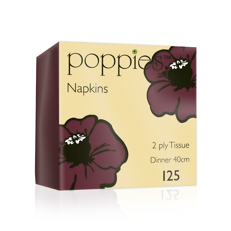 Poppies Burgundy Dinner Napkin 2ply 4 Fold 40cm 