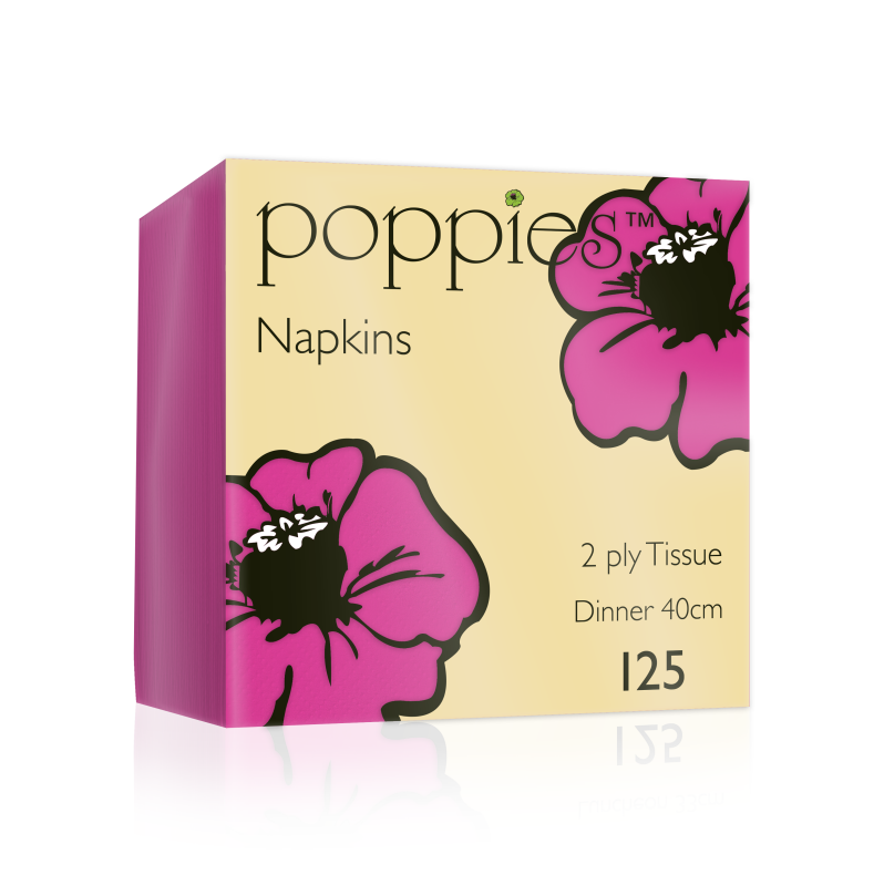 Poppies Magenta Dinner Napkin 2ply 4 Fold 40cm