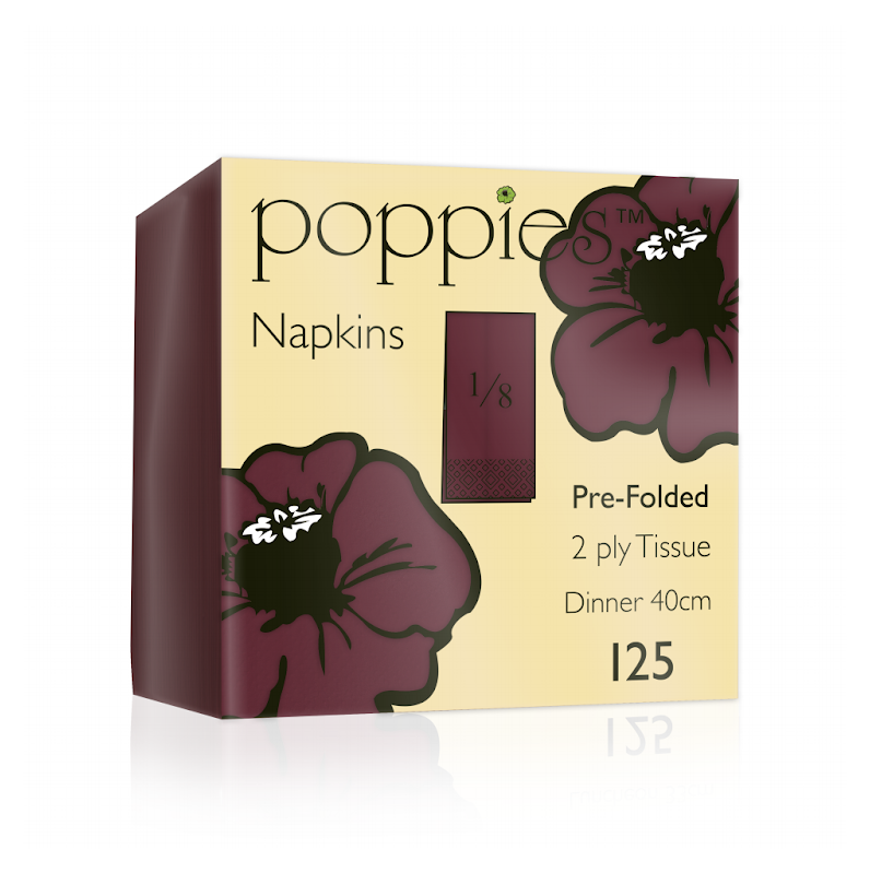 Poppies Burgundy Dinner Napkins 2ply 8 Fold 40cm