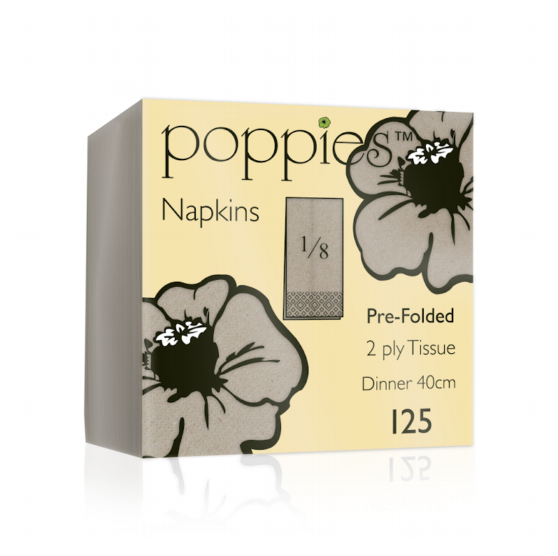 Poppies Recycled Unbleached Dinner Napkins 2ply 8 Fold 40cm 