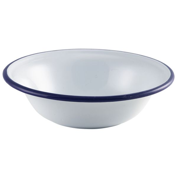 Enamel Bowl White with Blue Rim 16cm