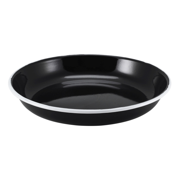 Enamel Rice / Pasta Plate Black with White Rim 20cm