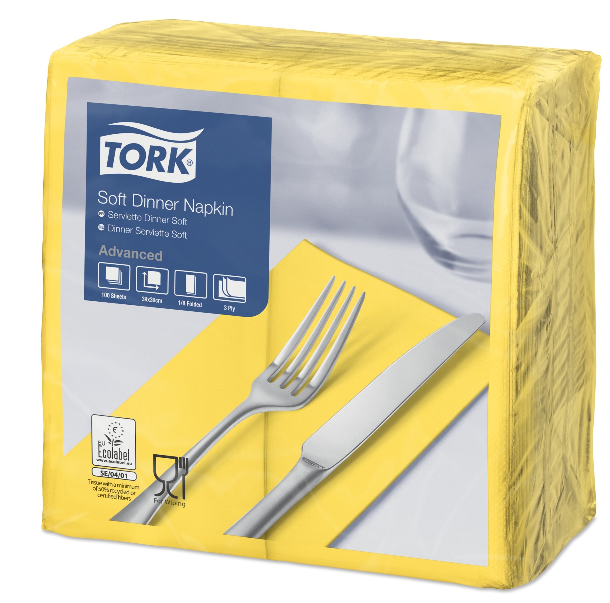 Tork Yellow Dinner Napkins 39cm 3ply 8 Fold