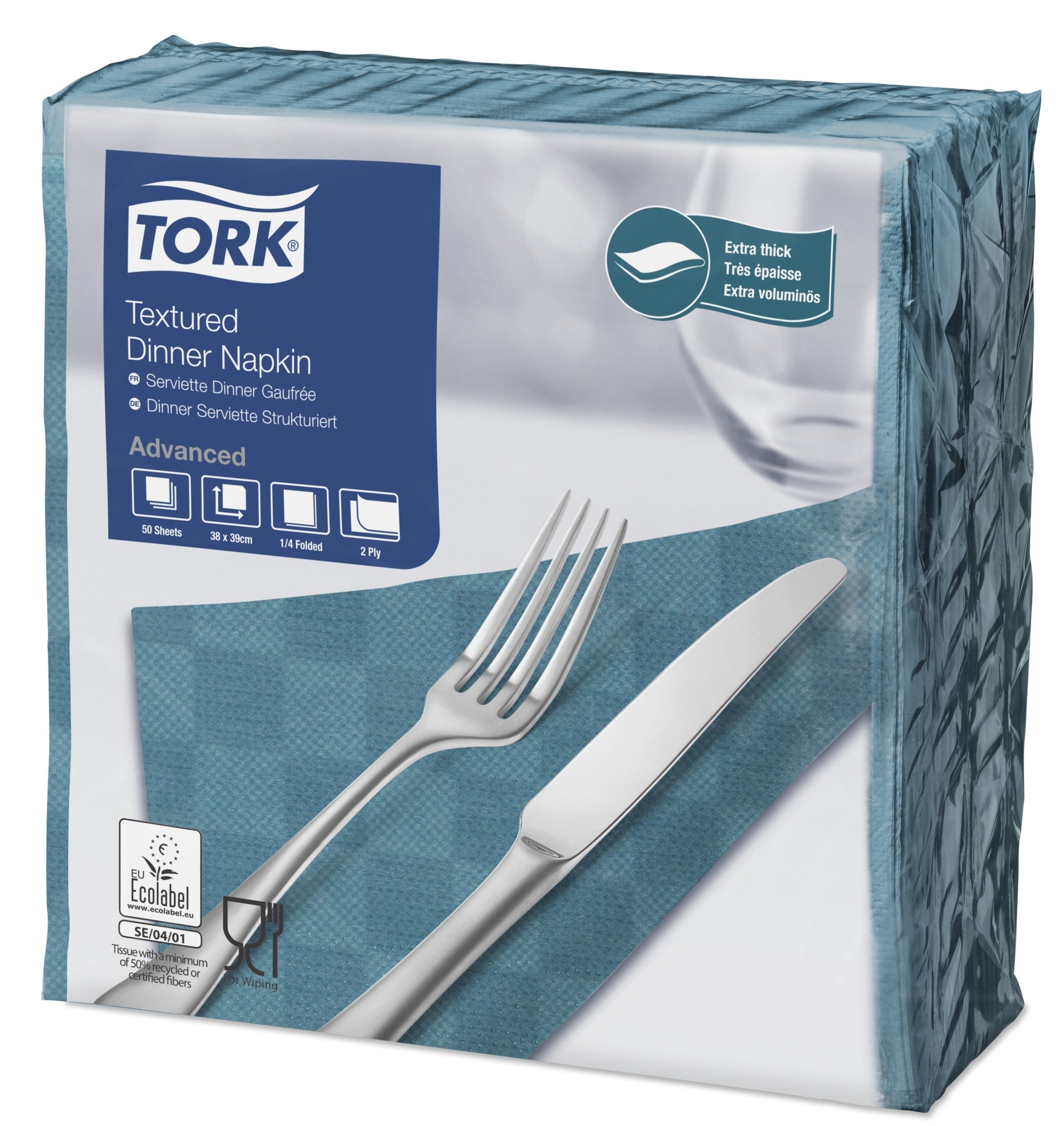 Tork Blue Green Textured Dinner Napkin 4 Fold 2ply 39cm 