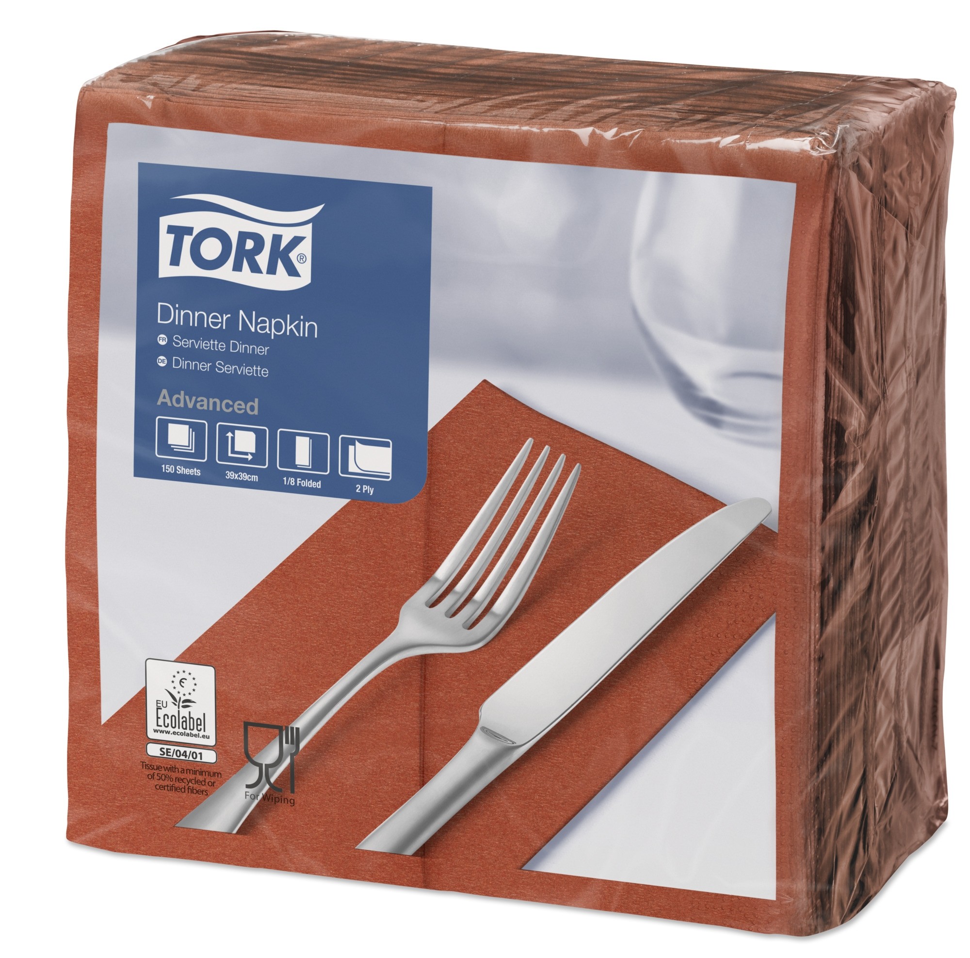 Tork Terracotta Dinner Napkins 39cm 2ply 8 Fold