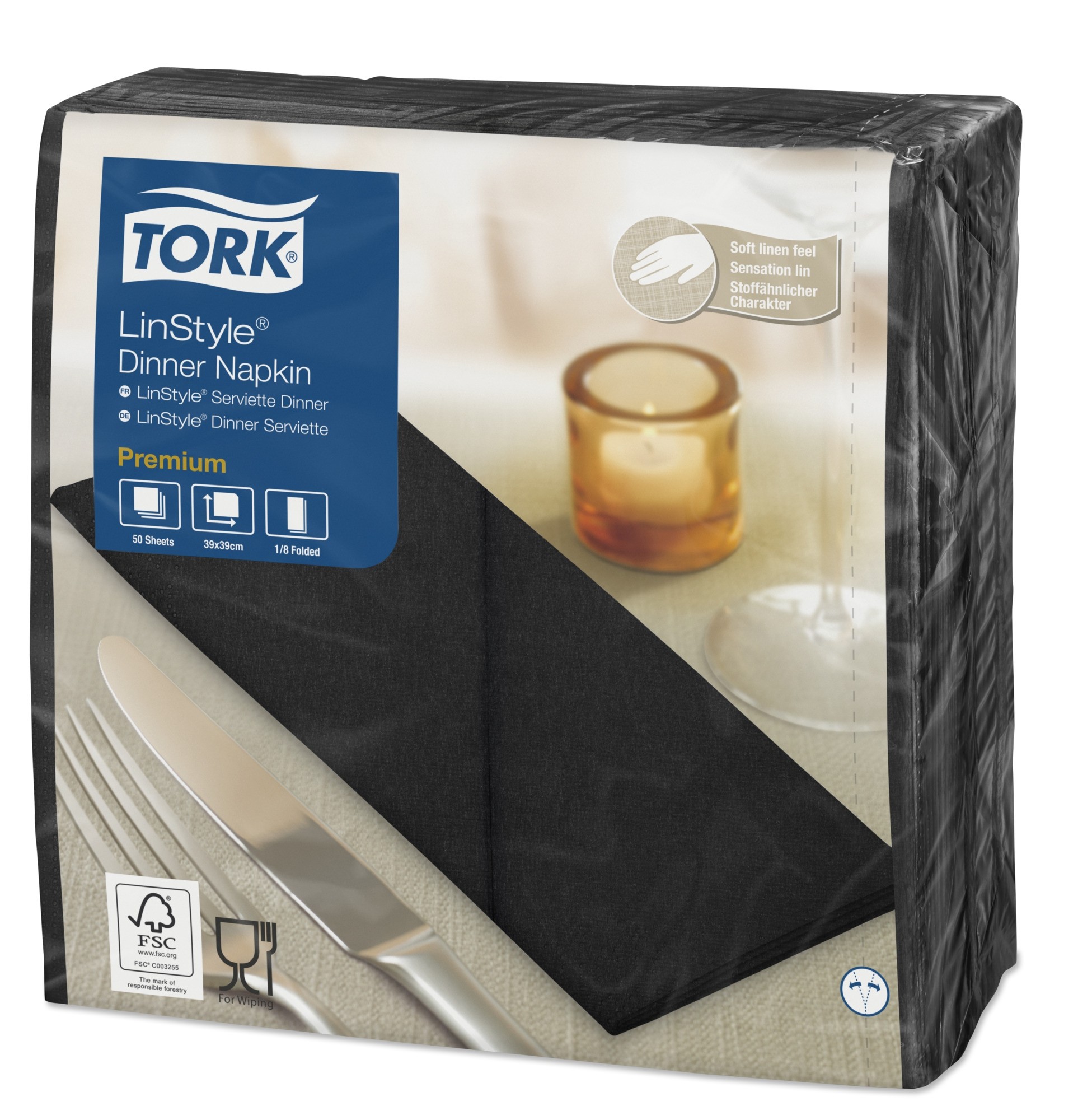 Tork Linstyle Dinner Napkin 8 Fold 39cm Black