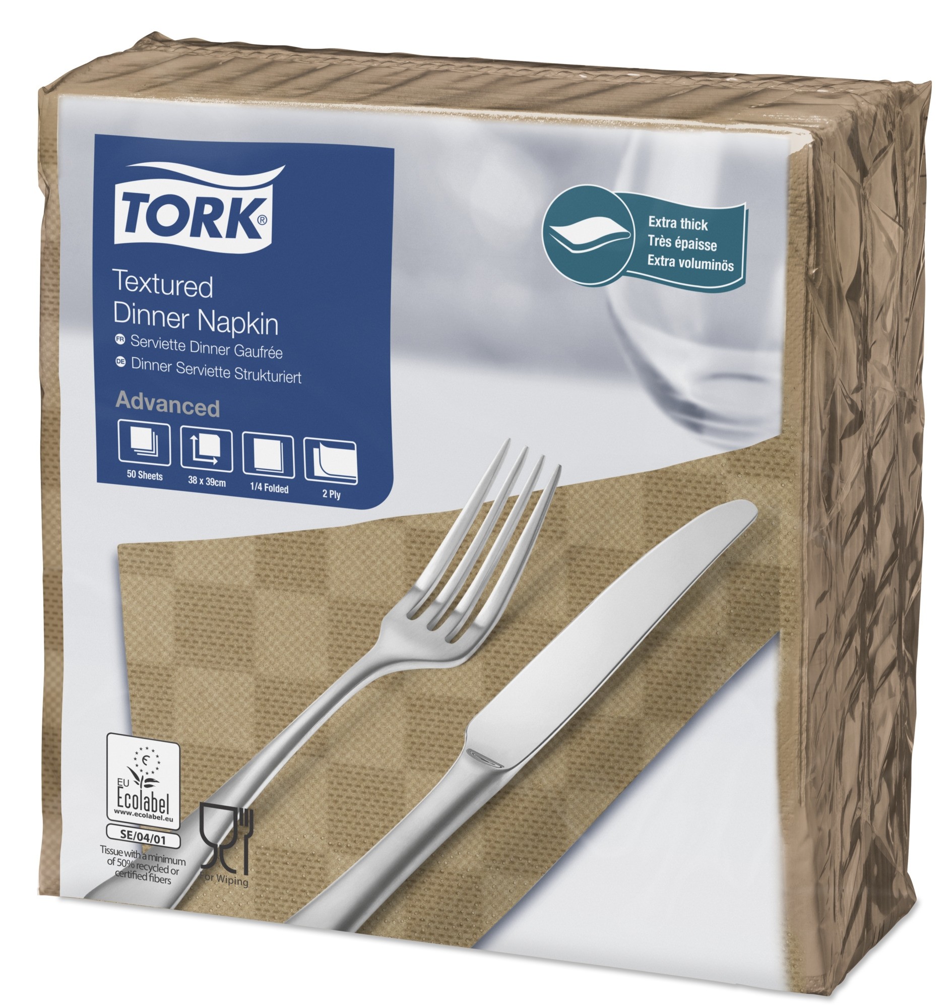 Tork Biscuit Textured Dinner Napkin 4 Fold 2ply 39cm 