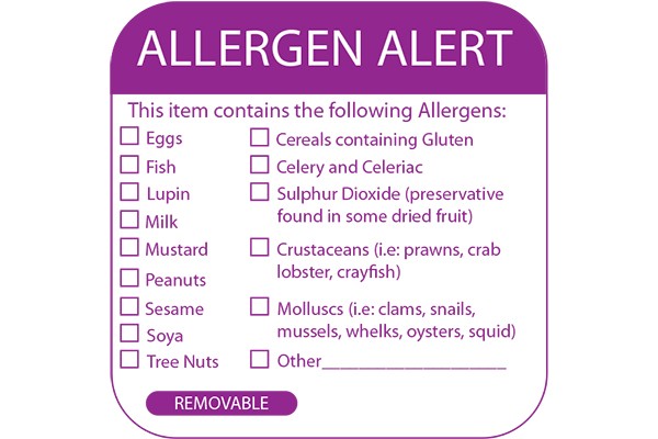 Removable Allergen Food Allergy Label (50 x 50mm) 500 Labels per Roll