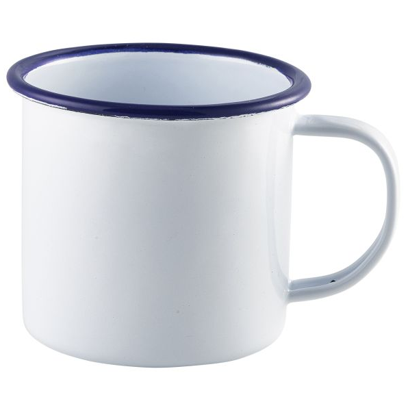 Large Enamel Mug White with Blue Rim 56.8cl / 20oz