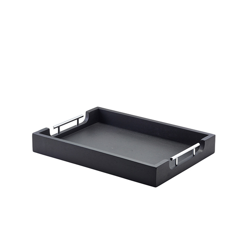 Solid Black Butlers Tray with Metal Handles 45 x 33cm