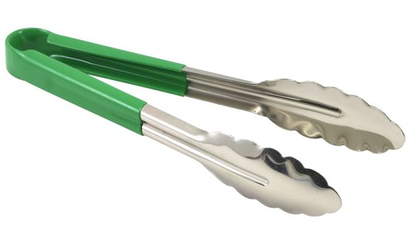Genware Colour Coded Stainless Steel Tongs 23cm Green