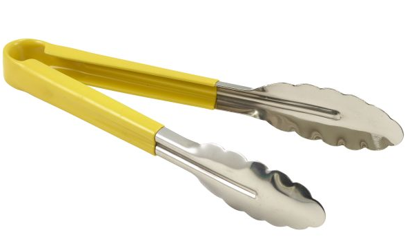 Genware Colour Coded Stainless Steel Tongs 23cm Yellow