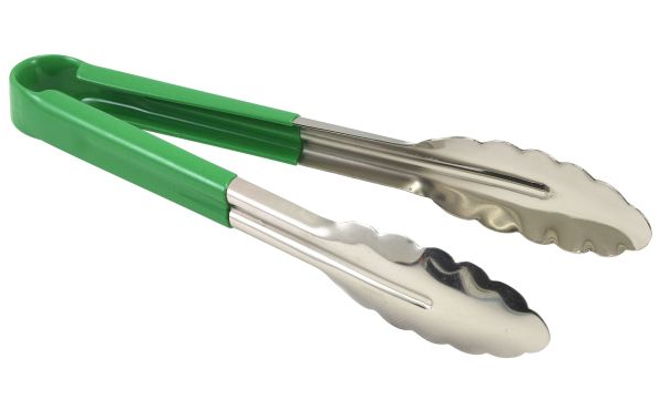 Genware Colour Coded Stainless Steel Tongs 31cm Green