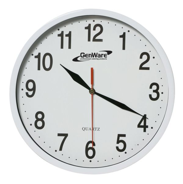 Genware Kitchen Clock 24cm White