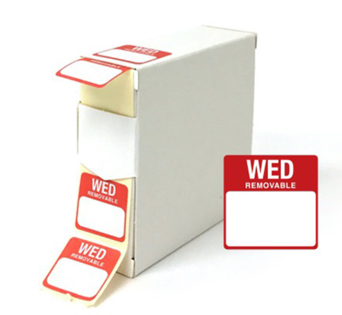 Food Labels Square Wednesday 25x25mm Red
