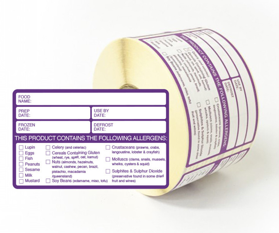 Food Preparation & Allergen Warning Labels 60x95mm