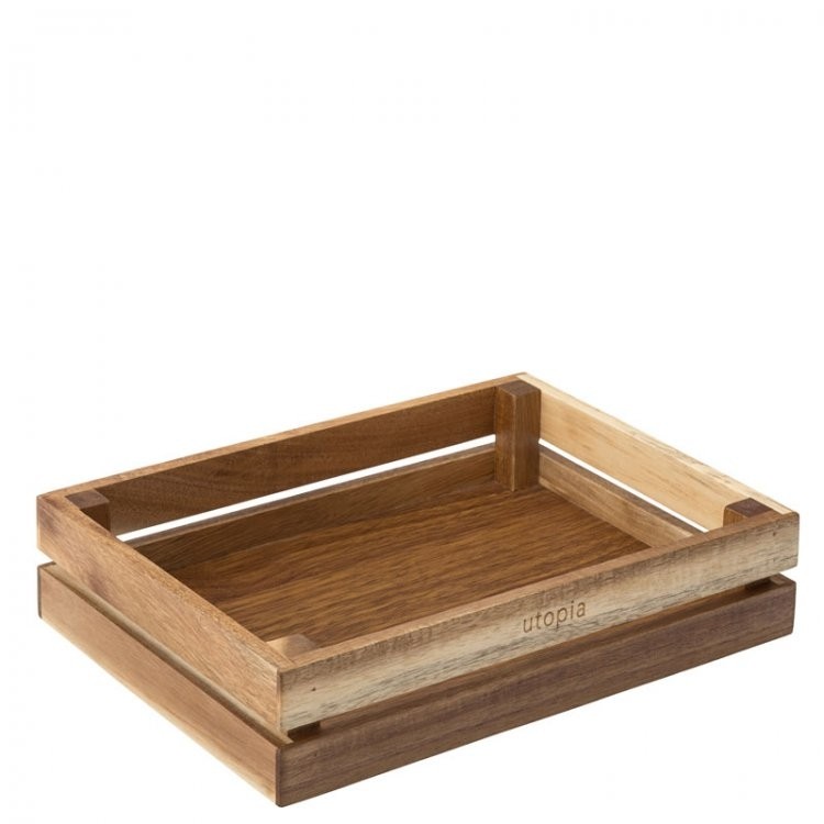 Acacia Medium Crate 26 x 20cm - Rustic Wooden Food Boxes, Crates ...
