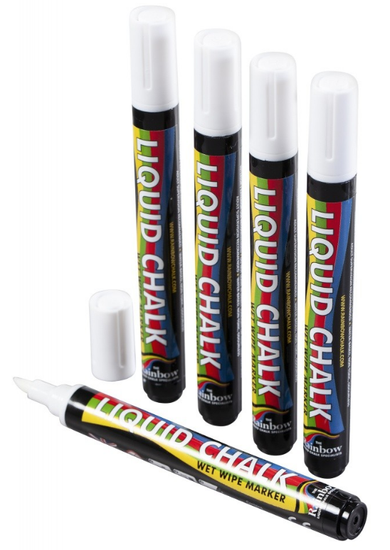 Rainbow Liquid Chalk Pens White 5mm Chisel Tip