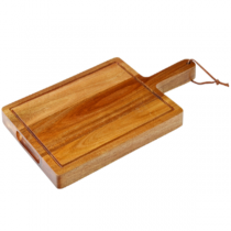 Acacia Wood Chicago Handled Board with Leather Strap 24 x 18cm