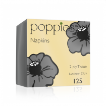 Poppies Grey Lunch Napkins 2ply 32cm 