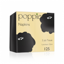 Poppies Black Lunch Napkins 2ply 8 Fold 32cm 