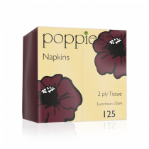 Poppies Burgundy Lunch Napkins 2ply 8 Fold 32cm 