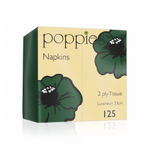 Poppies Forest Green Lunch Napkins 2ply 8 Fold 32cm 