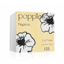 Poppies White Lunch Napkins 2ply 8 Fold 32cm