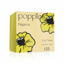 Poppies Yellow Lunch Napkins 2ply 8 Fold 32cm 