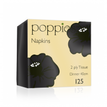 Poppies Black Dinner Napkin 2ply 4 Fold 40cm 