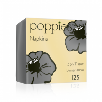 Poppies Grey Dinner Napkin 2ply 4 Fold 40cm