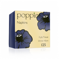 Poppies Navy Blue Dinner Napkin 2ply 4 Fold 40cm 