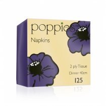 Poppies Purple Dinner Napkin 2ply 4 Fold 40cm 