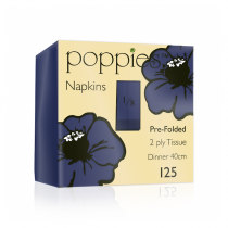 Poppies Navy Blue Dinner Napkins 2ply 8 Fold 40cm