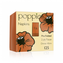 Poppies Orange Dinner Napkins 2ply 8 Fold 40cm 