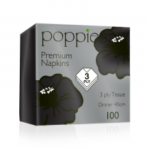 Poppies Black Dinner Napkin 4 Fold 40cm 3ply