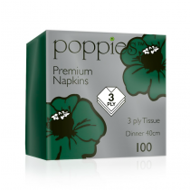 Poppies Forest Green Dinner Napkin 4 Fold 40cm 3ply