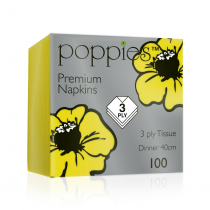 Poppies Yellow Dinner Napkin 8 Fold 40cm 3ply