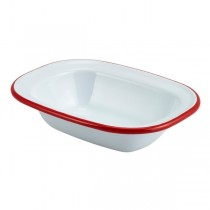 Enamel Rectangular Pie Dish White with Red Rim 16 x 12 x 3.5cm 
