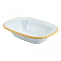 Enamel Rectangular Pie Dish White with Yellow Rim 16cm 