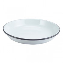 Enamel Rice/Pasta Plate White with Grey Rim 24cm 