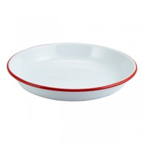 Enamel Rice/Pasta Plate White with Red Rim 24cm  
