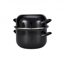 Black Enamel Mussel Pot with Lid 18cm