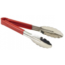 Genware Colour Coded Stainless Steel Tongs 31cm Red