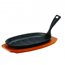 Cast Iron Sizzle Platter with Wooden Base 24cm 