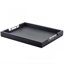Solid Black Butlers Tray with Metal Handles