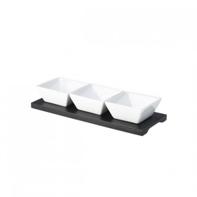 Black Rectangular Wood Dip Tray & 3 Dishes 4 Set Pack