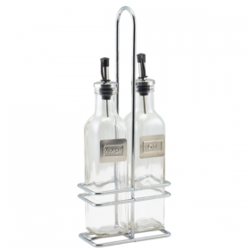 Square Oil & Vinegar Set with Chrome Stand 
